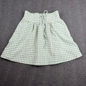 Nice Claup Gingham Skirt Girls 150 Green Lace Up Corset High Waist A-Line Pocket